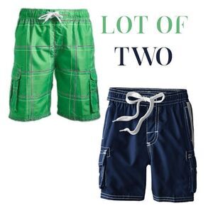 Lot Of 2 Kanu Surf And Norty Boys Blue Green Swim Board Shorts Bundle Size 10/12